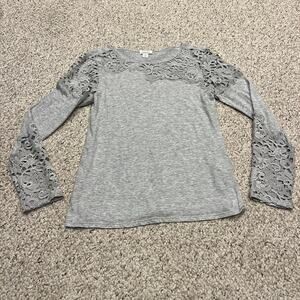 Sundance Lovelier Days Long Sleeve Crochet Tee Sz S Gray Boho Preppy Summer